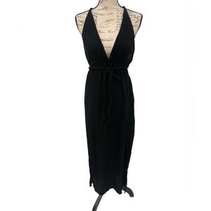 Black Sleeveless Plunge Tulum Dress 100% Cotton EUC